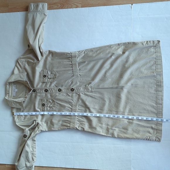 Ann Taylor Loft Khaki Safari Button Tab Sleeve Collared Dress SP Tan Pockets - Picture 16 of 16